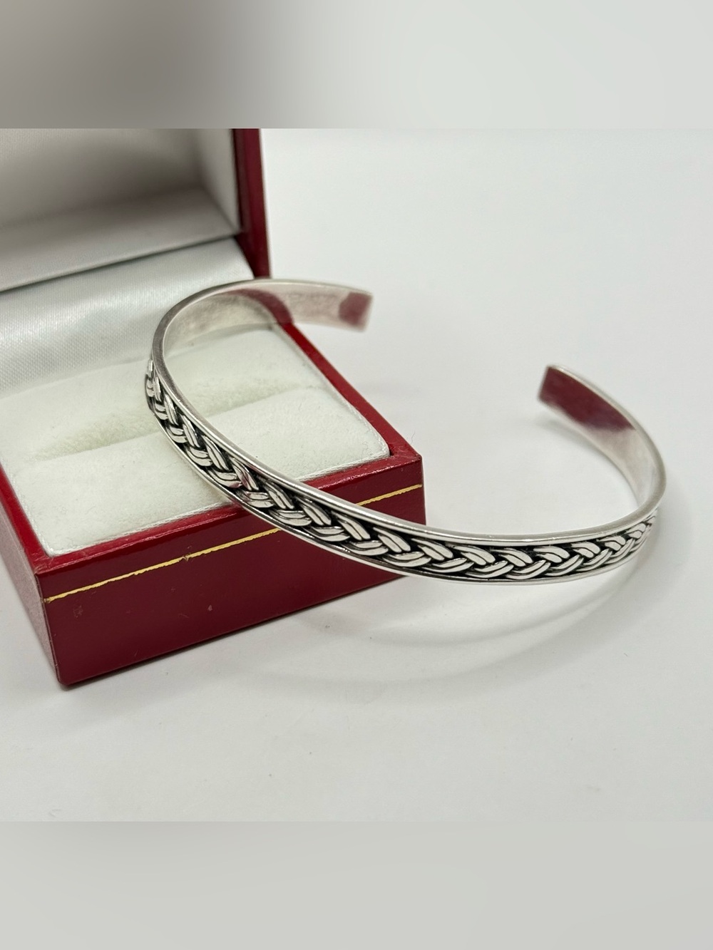 Sterling Silver Braided Cuff Bracelet - Silver Adjustable